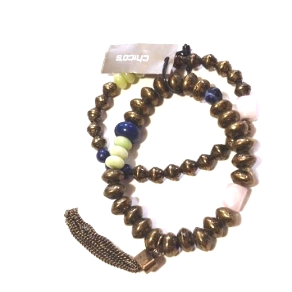 💥CLEARANCE💥CHICO'S BRONZE BEADED DOUBLE 2 SEPARATE STRETCH BRACELETS - NWT